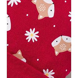 Babyhug 100% Cotton Knit Cap Mittens And Booties with Floral & Animal Print Red - 13.5 cm Diameter