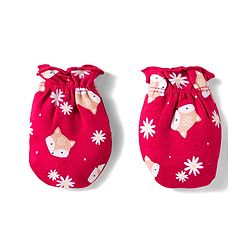 Babyhug 100% Cotton Knit Cap Mittens And Booties with Floral & Animal Print Red - 13.5 cm Diameter