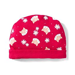 Babyhug 100% Cotton Knit Cap Mittens And Booties with Floral & Animal Print Red - 13.5 cm Diameter