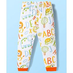 Babyhug Cotton Knit Full Sleeves Co-ords Night Suit With Animal Print - White