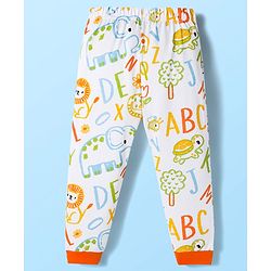 Babyhug Cotton Knit Full Sleeves Co-ords Night Suit With Animal Print - White
