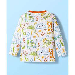 Babyhug Cotton Knit Full Sleeves Co-ords Night Suit With Animal Print - White