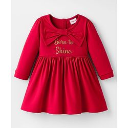 Babyhug Cotton Knit Full Sleeves Frock With Text Embroidery & Sling Bag - Red