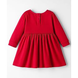 Babyhug Cotton Knit Full Sleeves Frock With Text Embroidery & Sling Bag - Red