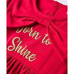 Babyhug Cotton Knit Full Sleeves Frock With Text Embroidery & Sling Bag - Red