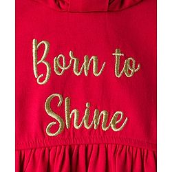Babyhug Cotton Knit Full Sleeves Frock With Text Embroidery & Sling Bag - Red