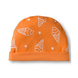 Babyhug 100% Cotton Interlock Knit Cap Mittens & Booties Set with Ice Cream Print Orange - Diameter 15.5 cm