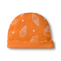 Babyhug 100% Cotton Interlock Knit Cap Mittens & Booties Set with Ice Cream Print Orange - Diameter 15.5 cm