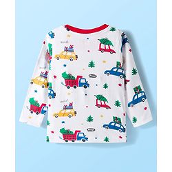 Babyhug 100% Cotton Knit Full Sleeves Co-ords Night Suit With Vehicle Print - White