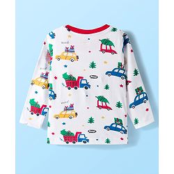 Babyhug Cotton Knit Full Sleeves Co-ords Night Suit With Vehicle Print - White