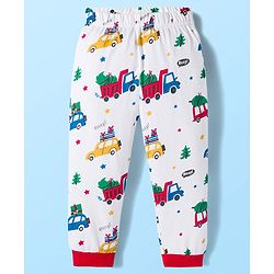 Babyhug Cotton Knit Full Sleeves Co-ords Night Suit With Vehicle Print - White