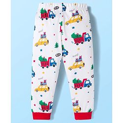 Babyhug 100% Cotton Knit Full Sleeves Co-ords Night Suit With Vehicle Print - White