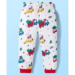 Babyhug 100% Cotton Knit Full Sleeves Co-ords Night Suit With Vehicle Print - White