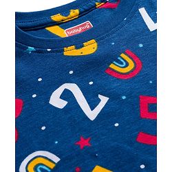 Babyhug Cotton Knit Full Sleeves Co-ord Night Suit With Numbers & Rainbow Print - Navy Blue