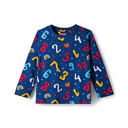 Babyhug Cotton Knit Full Sleeves Co-ord Night Suit With Numbers & Rainbow Print - Navy Blue