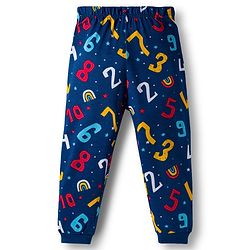 Babyhug Cotton Knit Full Sleeves Co-ord Night Suit With Numbers & Rainbow Print - Navy Blue