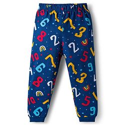 Babyhug Cotton Knit Full Sleeves Co-ord Night Suit With Numbers & Rainbow Print - Navy Blue