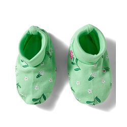 Babyhug 100% Cotton Knit Cap Mittens And Booties with Floral Print Light Green - 14.5 cm Diameter