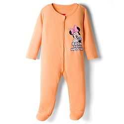 Babyhug Disney Interlock Knit Sleepsuits With Minnie Mouse Graphics Pack Of 2 - Orange & Light Blue