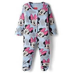 Babyhug Disney Interlock Knit Sleepsuits With Minnie Mouse Graphics Pack Of 2 - Orange & Light Blue