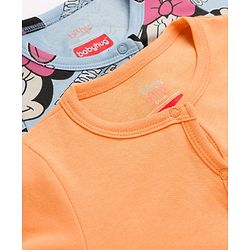 Babyhug Disney Interlock Knit Sleepsuits With Minnie Mouse Graphics Pack Of 2 - Orange & Light Blue