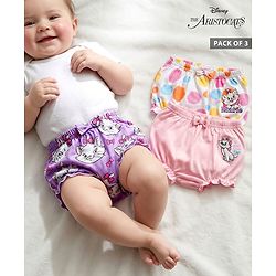 Babyhug Disney Lycra Knit Bloomer with Marie Graphic & Bow Applique Pack of 3 - Lilac White & Pink