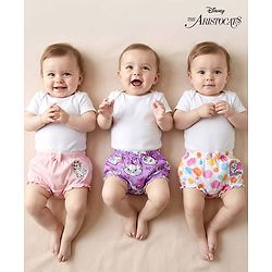 Babyhug Disney Lycra Knit Bloomer with Marie Graphic & Bow Applique Pack of 3 - Lilac White & Pink