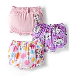 Babyhug Disney Lycra Knit Bloomer with Marie Graphic & Bow Applique Pack of 3 - Lilac White & Pink