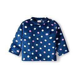 Babyhug Velour Knit Full Sleeves Co-ords Winter Night Suit with Polka Dot Print - Navy Blue