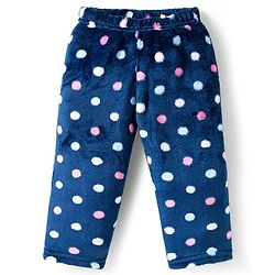 Babyhug Velour Knit Full Sleeves Co-ords Winter Night Suit with Polka Dot Print - Navy Blue