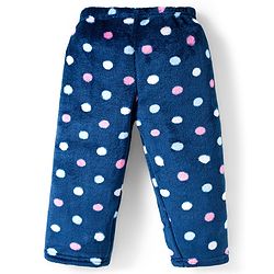 Babyhug Velour Knit Full Sleeves Co-ords Winter Night Suit with Polka Dot Print - Navy Blue