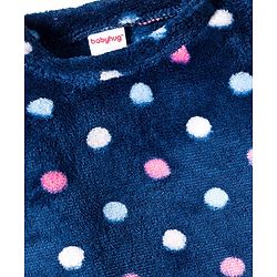 Babyhug Velour Knit Full Sleeves Co-ords Winter Night Suit with Polka Dot Print - Navy Blue