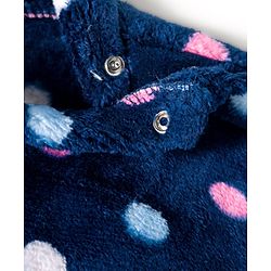 Babyhug Velour Knit Full Sleeves Co-ords Winter Night Suit with Polka Dot Print - Navy Blue