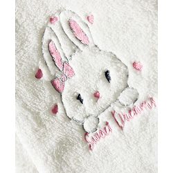 Babyhug Velour Knit Full Sleeves WInter Wear Night Suit With Bunny Print - White & Pink