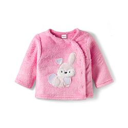 Babyhug Velour Knit Full Sleeves Winter Night Suit with Rabbit Embroidery - Pink