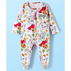 Babyhug Disney Interlock Knit Full Sleeves Footed Sleepsuit With Marie Graphics Pack Of 2 - White & Yellow