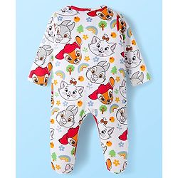 Babyhug Disney Interlock Knit Full Sleeves Footed Sleepsuit With Marie Graphics Pack Of 2 - White & Yellow