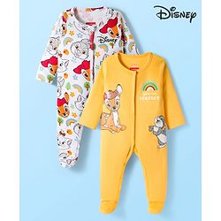 Babyhug Disney Interlock Knit Full Sleeves Footed Sleepsuit With Marie Graphics Pack Of 2 - White & Yellow