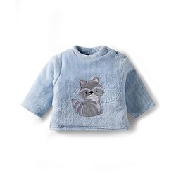 Babyhug Velour Knit Full Sleeves Winter Night Suit with Racoon Embroidery - Blue