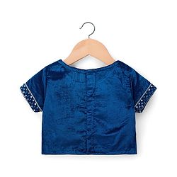 Babyhug Velour Woven Half Sleeves Floral Embroidered Choli Lahenga Set with Dupatta - Navy