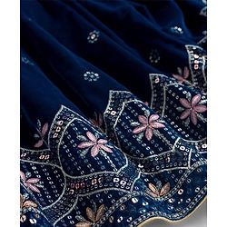 Babyhug Velour Woven Half Sleeves Floral Embroidered Choli Lahenga Set with Dupatta - Navy