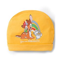 Babyhug Disney Interlock Knit Cap Mittens & Booties Set With Bambi & Friends Graphic Yellow - Diameter 9.5 cm