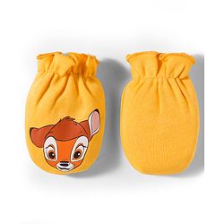 Babyhug Disney Interlock Knit Cap Mittens & Booties Set With Bambi & Friends Graphic Yellow - Diameter 9.5 cm