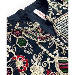 Babyhug Georgette Woven Three Fourth Sleeves Tired Ethnic Dress with Embroidery - Navy Blue