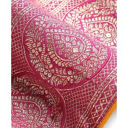 Babyhug Brocade Woven Half Puffed Sleeves Choli Lehenga Set with Dupatta & Motif Embroidery - Dark Pink & Yellow