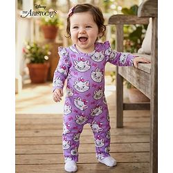 Babyhug Disney Interlock Knit Full Sleeves Romper With Marie Graphics - Lavender