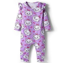 Babyhug Disney Interlock Knit Full Sleeves Romper With Marie Graphics - Lavender