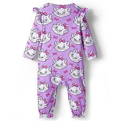 Babyhug Disney Interlock Knit Full Sleeves Romper With Marie Graphics - Lavender