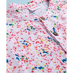 Babyhug Cotton Woven Full Sleeves Cambric Colour Splash Printed Kurta Dhoti Set - White