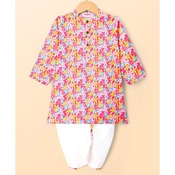 Babyhug Cotton Woven Full Sleeves Cambric Floral Printed Kurta Dhoti Set- Multicolour